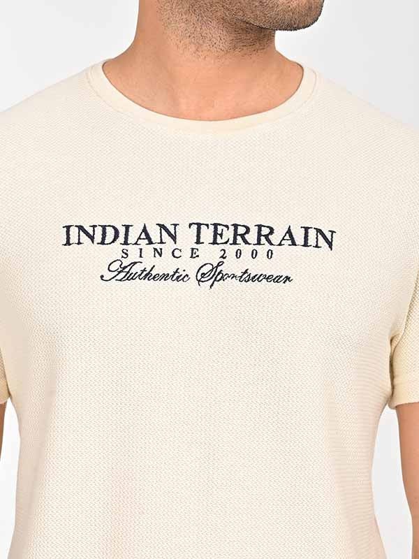 Indian Terrain Men's Half Sleeve Regular Fit Cream Round Neck T-Shirt